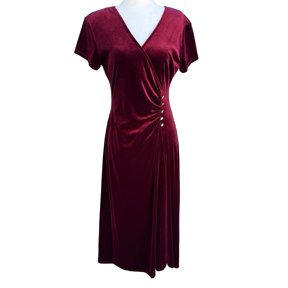 Amanda Lane Vintage Evening Glam Romantic Velvet Faux Wrap Midi Dress Holiday 10